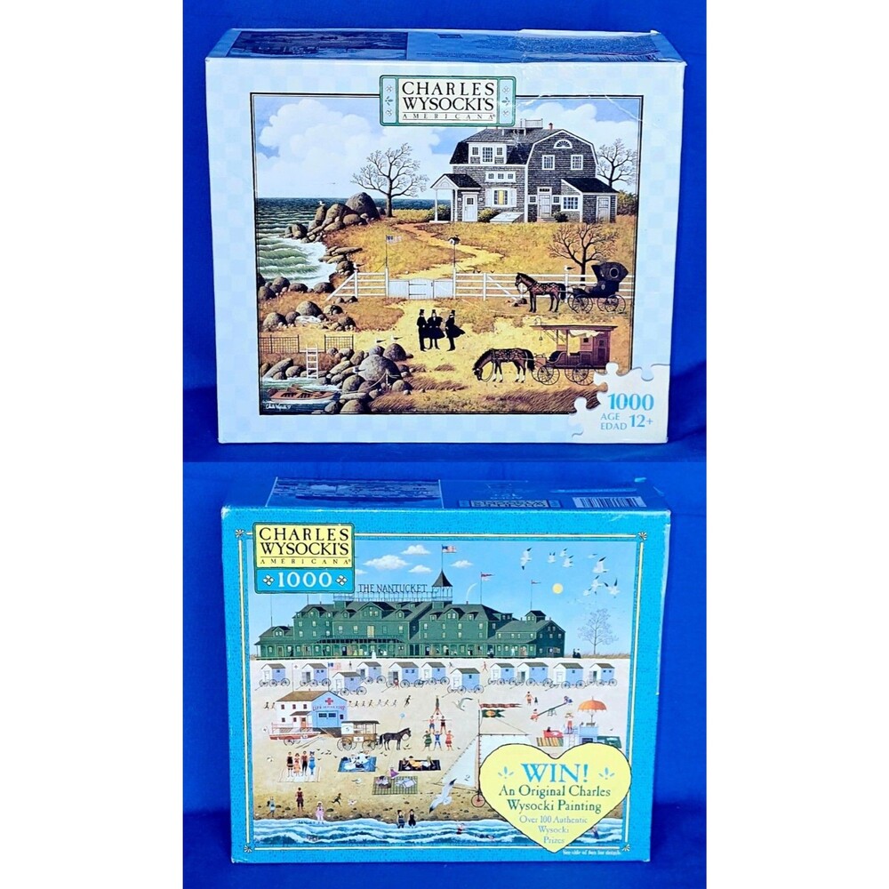2 Charles Wysocki Americana 1000pc Puzzles COMPLETE Formulating The Plan Nantuck